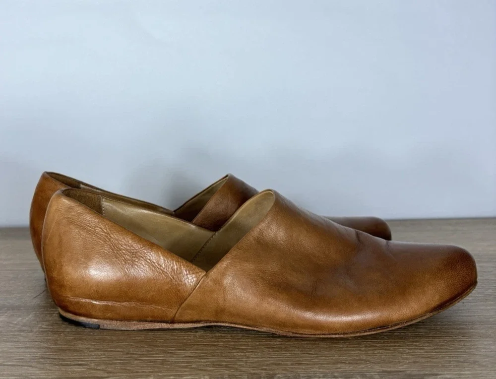 I.N.K. Shoes Made in Italy Cognac Leather Loafers Slip On Flats Burnished Sz 9.5